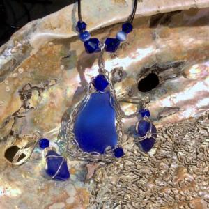 Cobalt Pendant & Earrings in sterling silver with Vintage Crystals