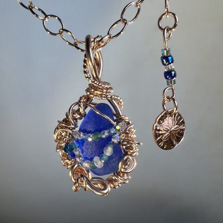 Cobalt Sea Glass & Bling Pendant
