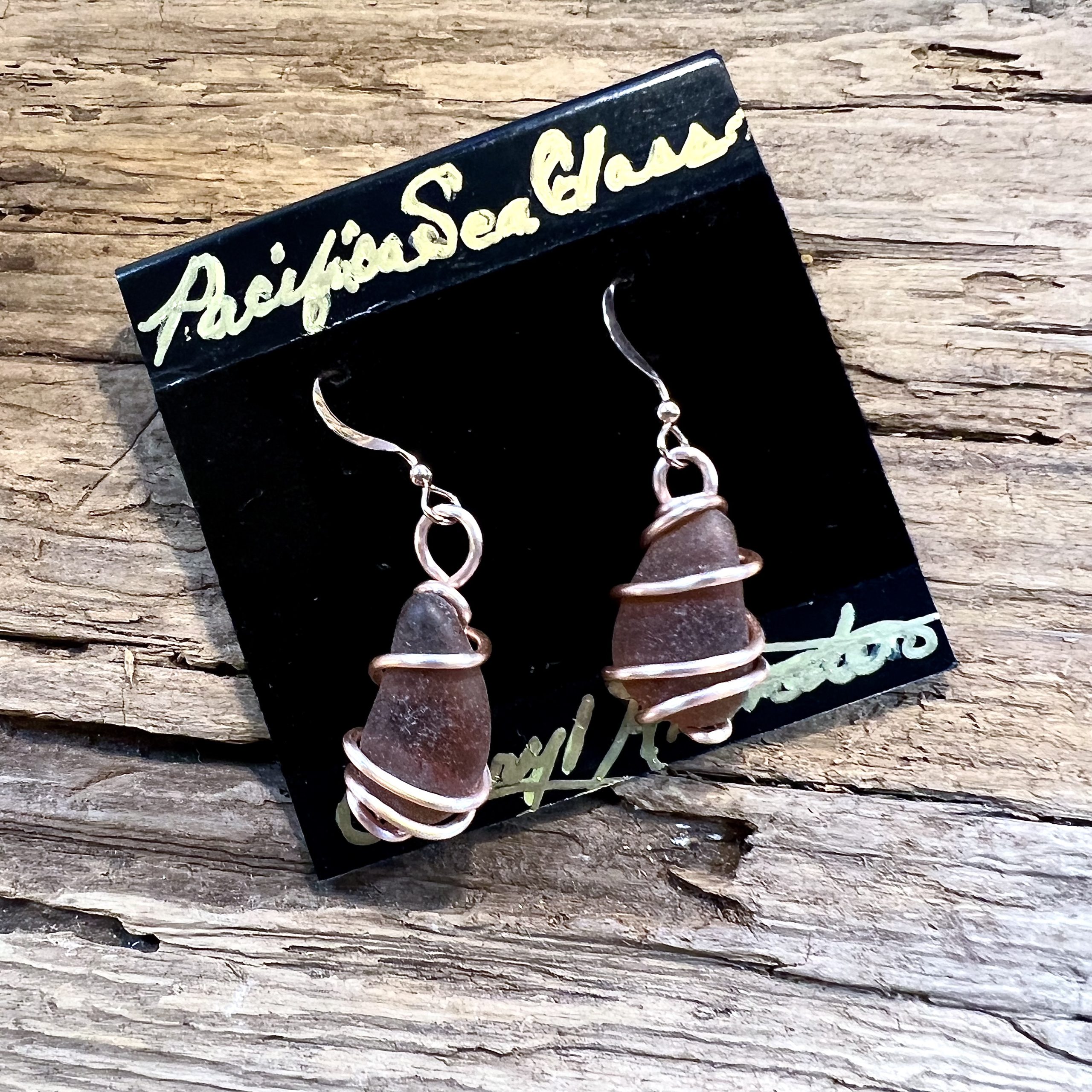 Amber Sea Glass in Rose Gold Hook Earrings - Image 4