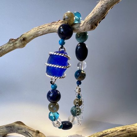 Deep Blue Sea Glass and Gemstone Bracelet