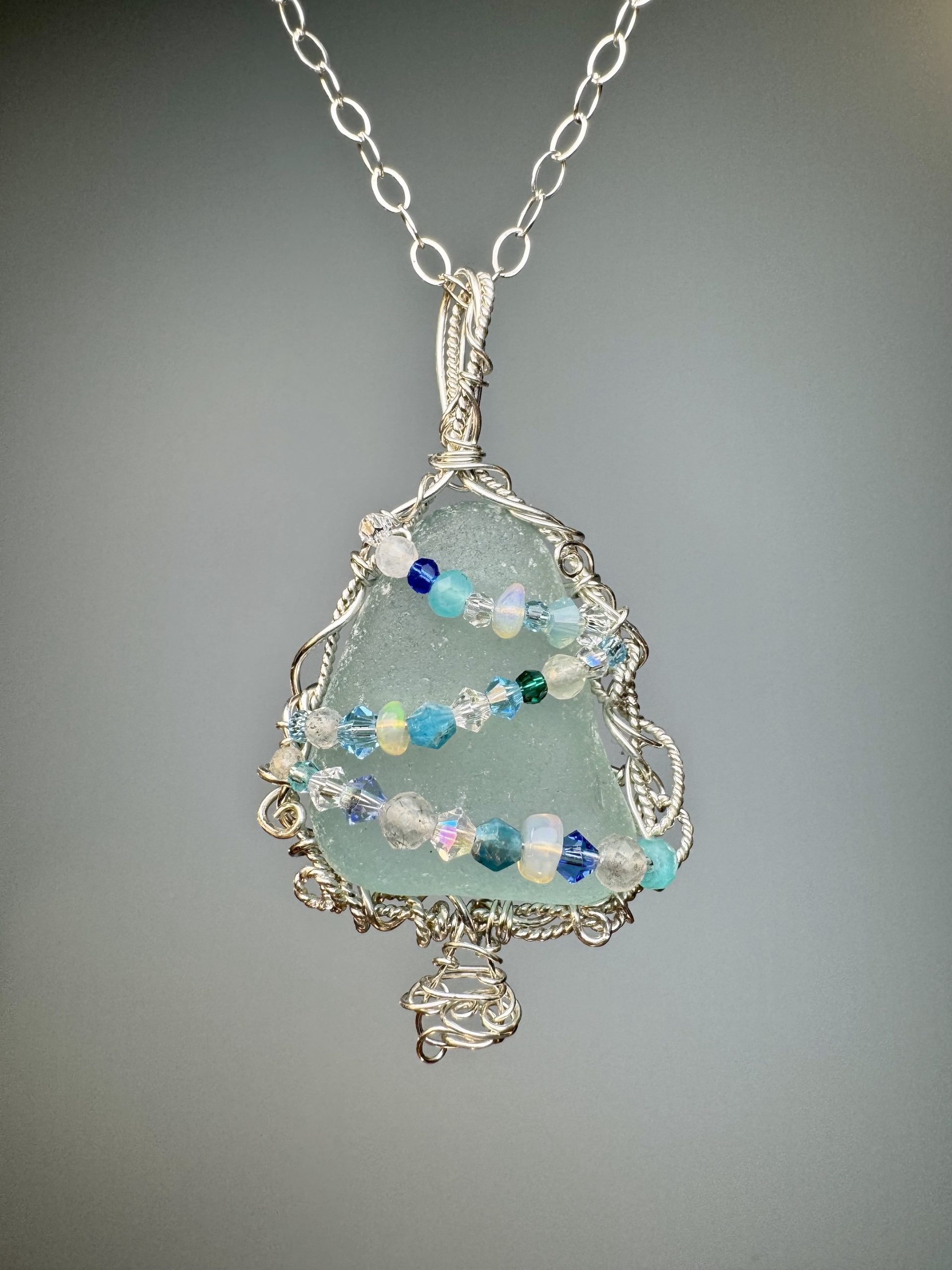 Pale Teal Blue Sea Glass Holiday Pendant - Image 3