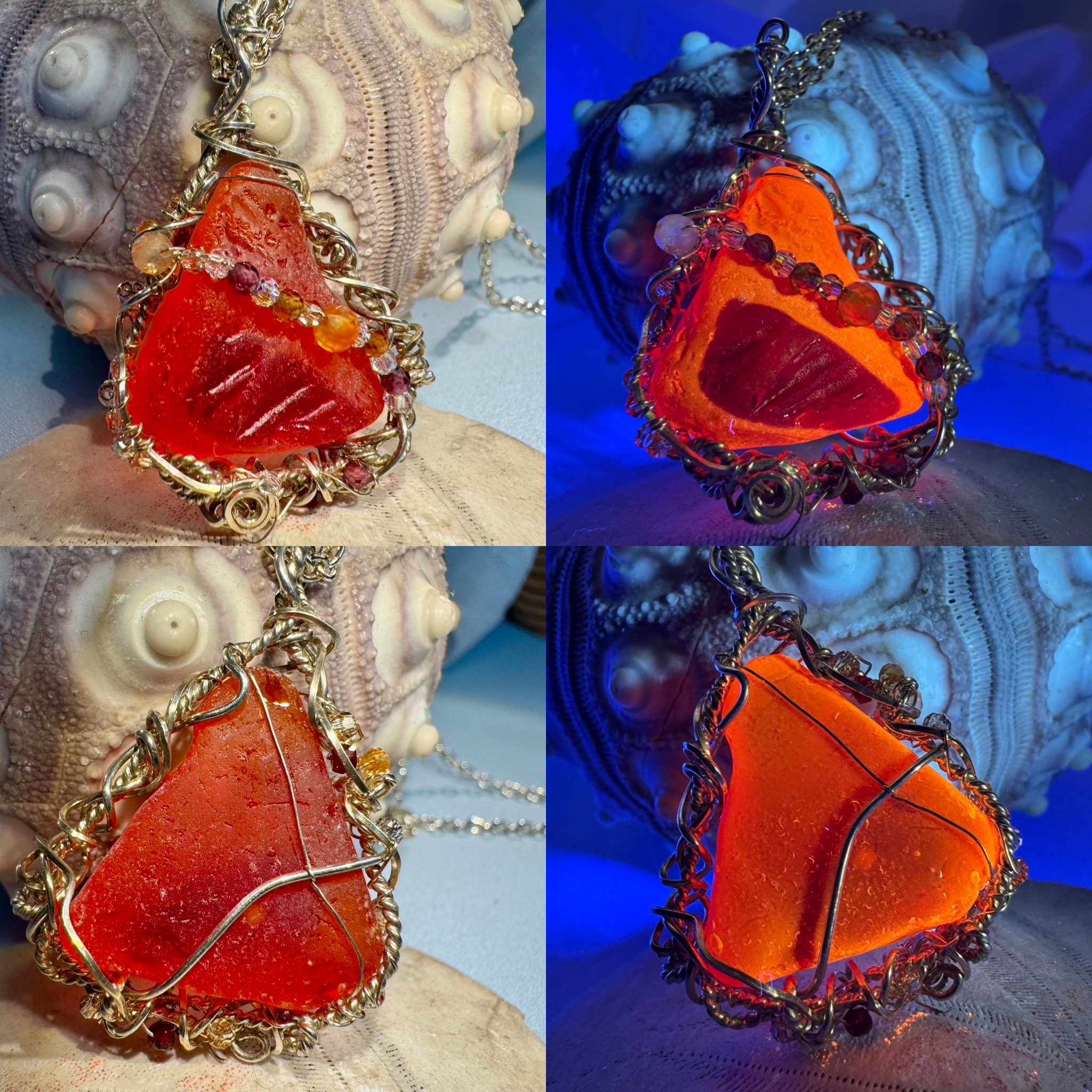 Glowing Red UV Sea Glass Pendant - Image 4