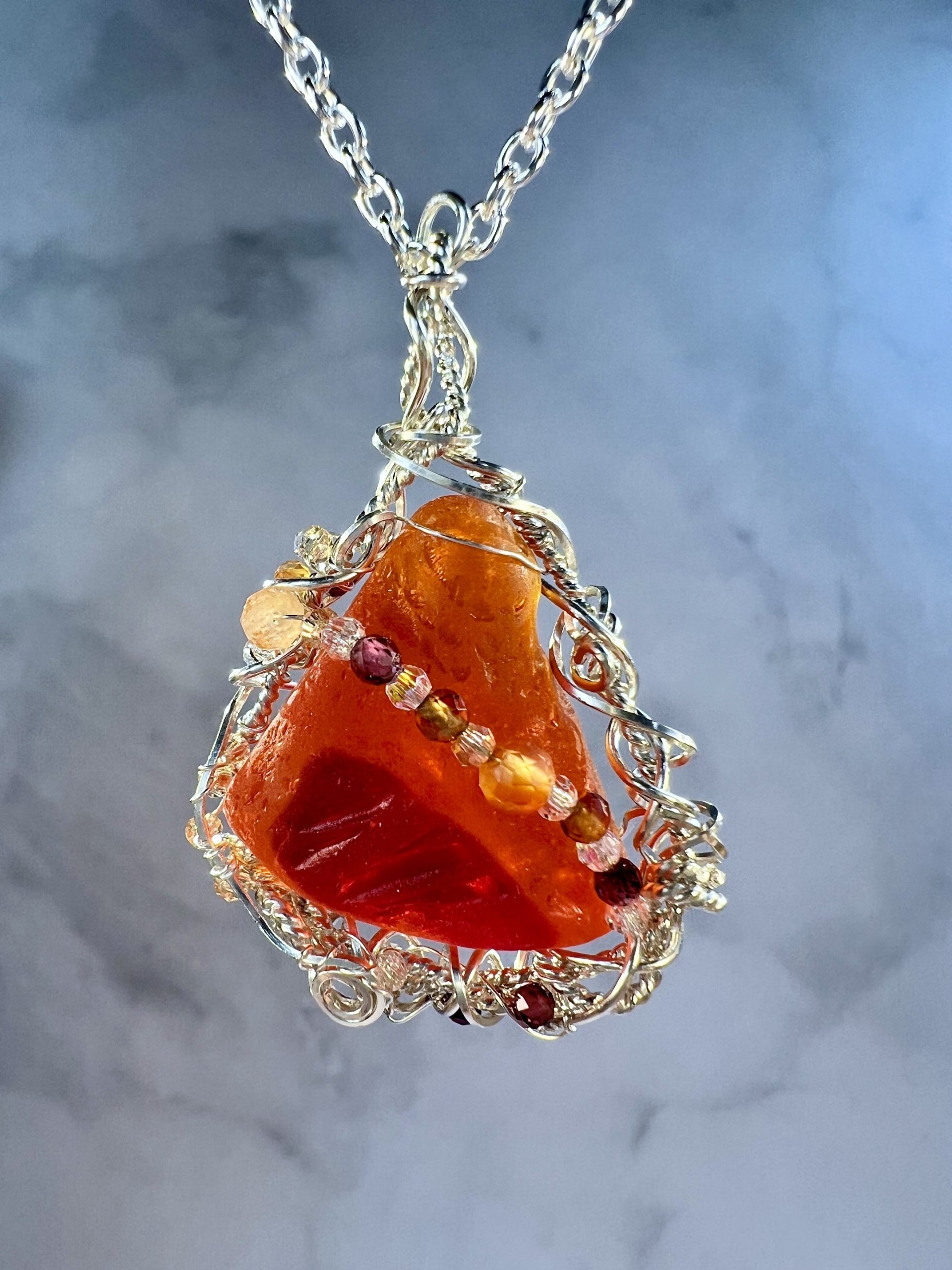 Glowing Red UV Sea Glass Pendant - Image 2