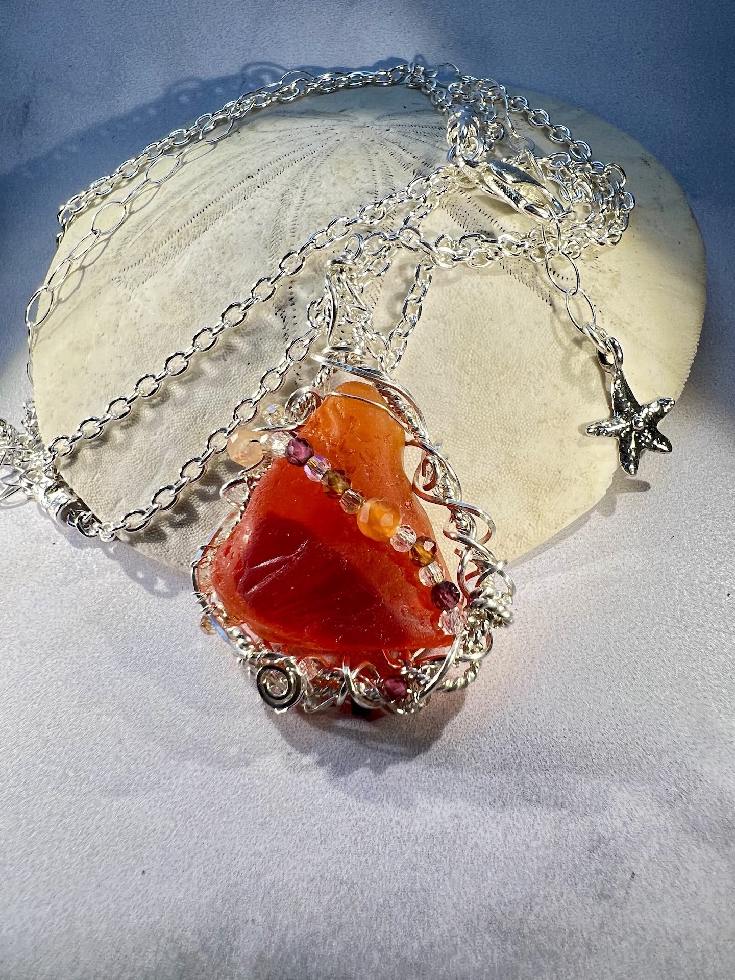 Glowing Red UV Sea Glass Pendant