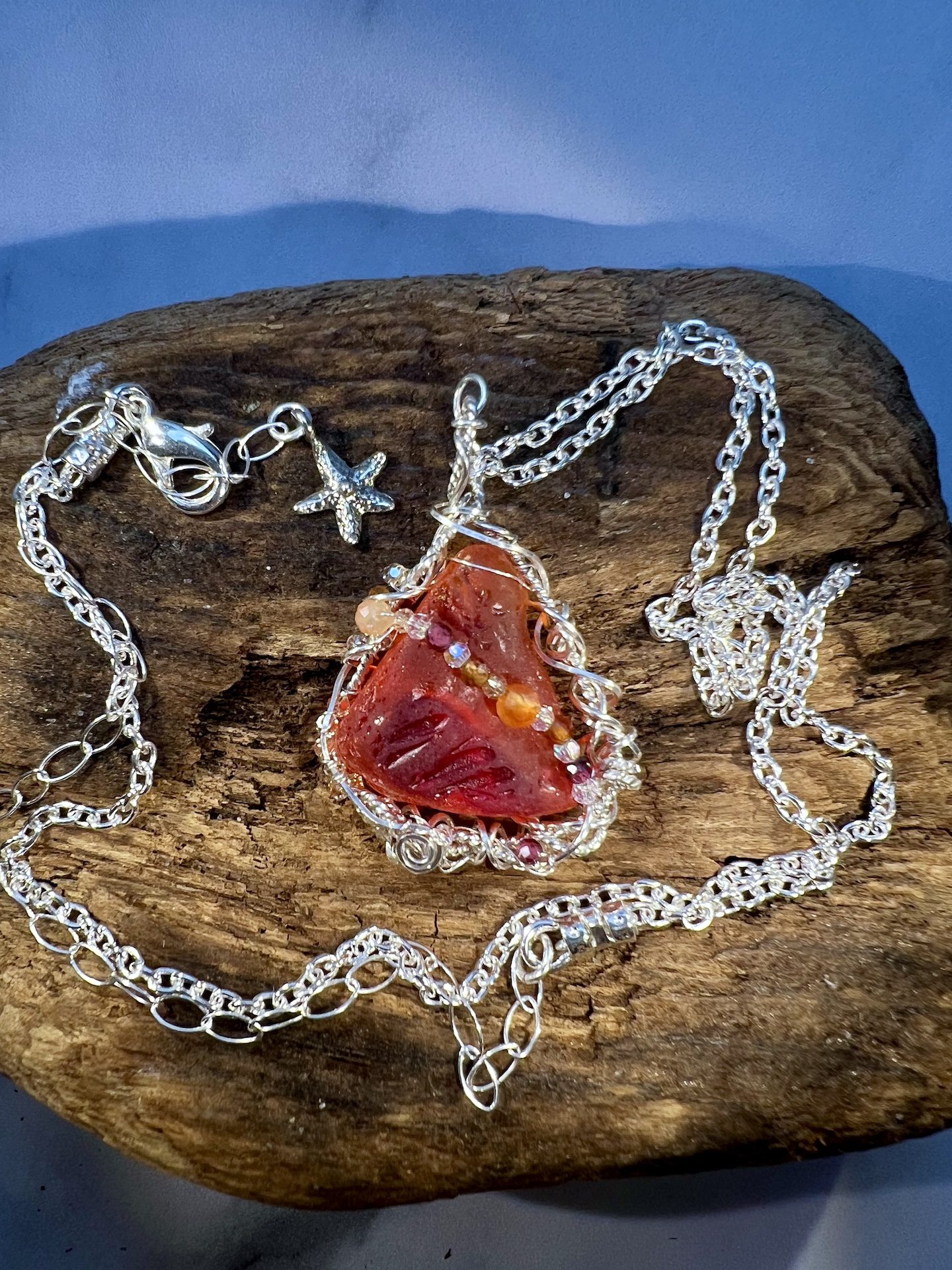 Glowing Red UV Sea Glass Pendant - Image 6