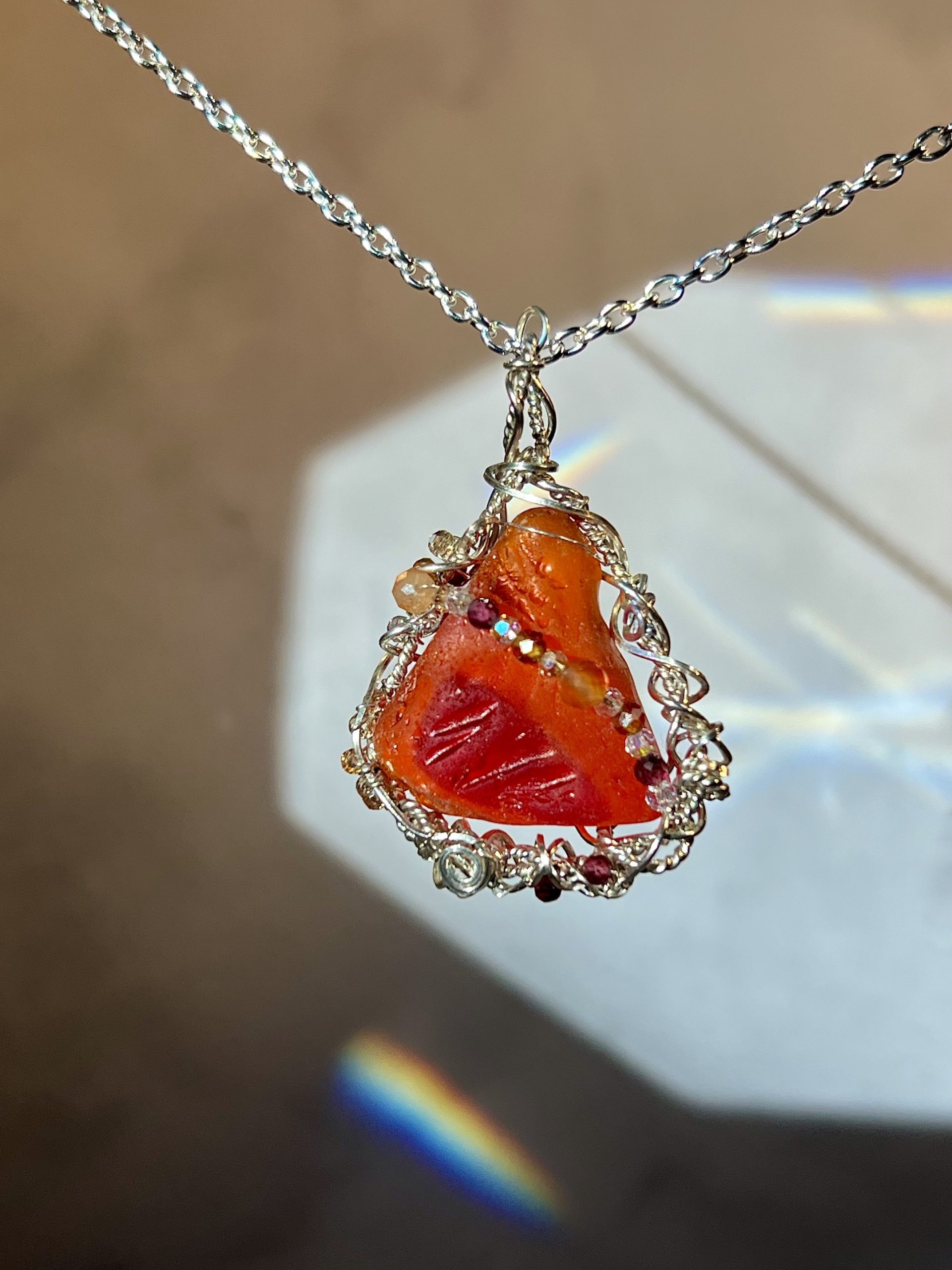 Glowing Red UV Sea Glass Pendant - Image 5