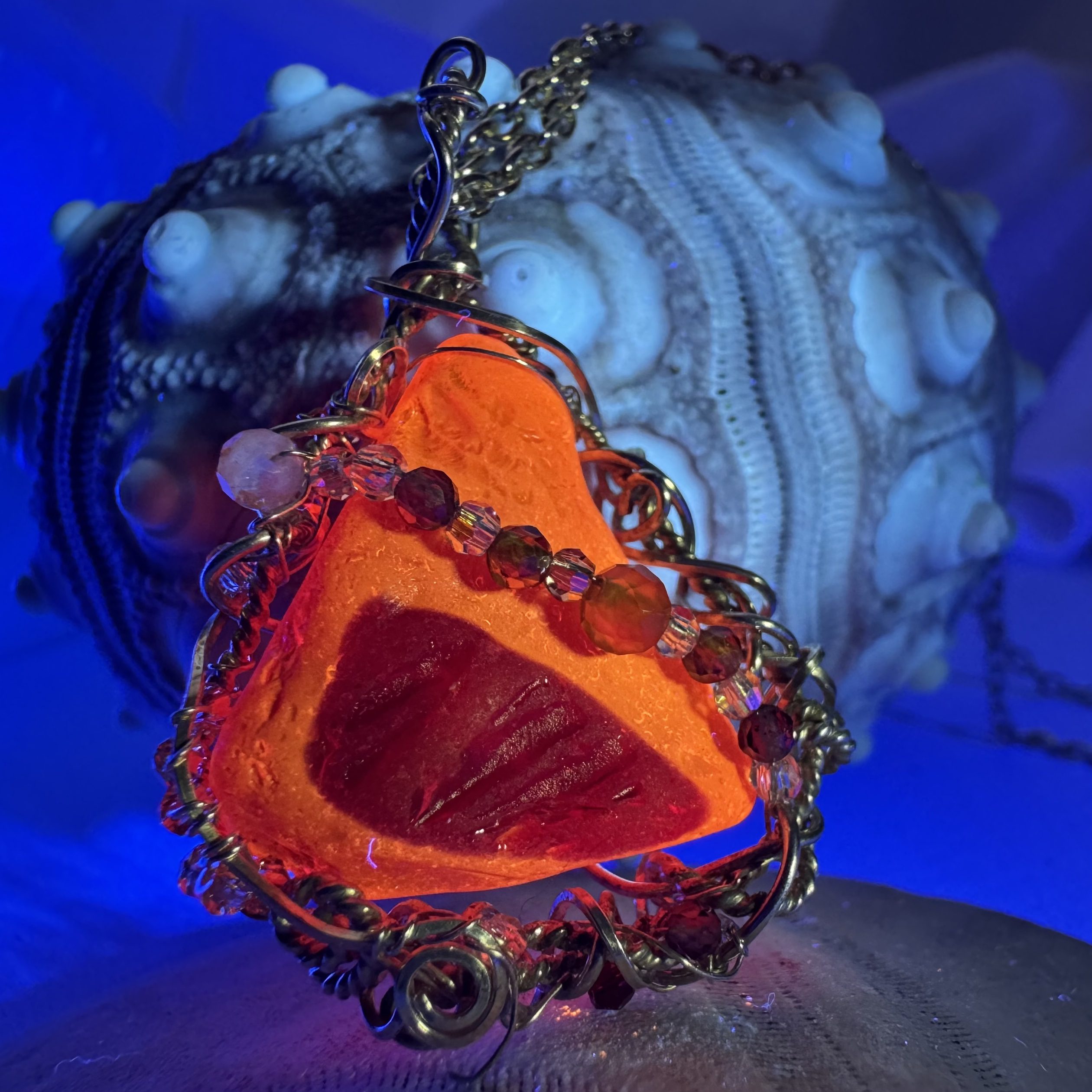 Glowing Red UV Sea Glass Pendant - Image 3