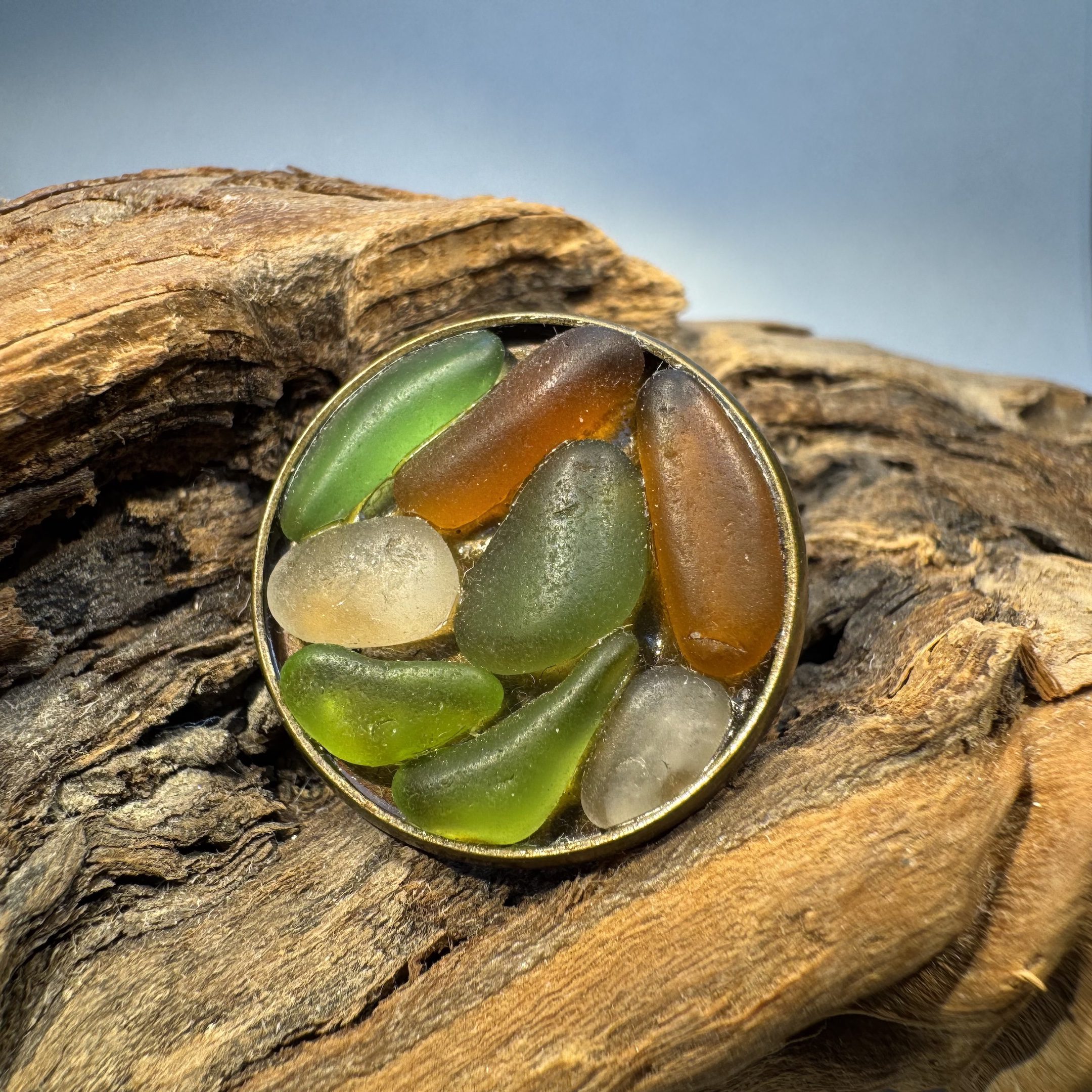 Sea Glass Mosaic Clutch Pin