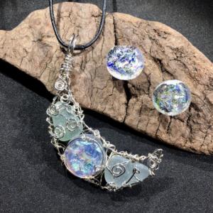 Atlantis Moon Dichroic Pendant & Earrings