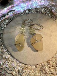 Pale yellow sea glass & sterling silver earrings