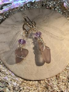 Pale pink sea glass and sterling silver earrings